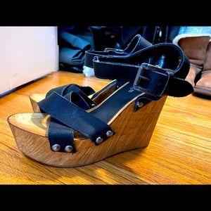 Charles David strapped black wedges. NWOT. Never worn